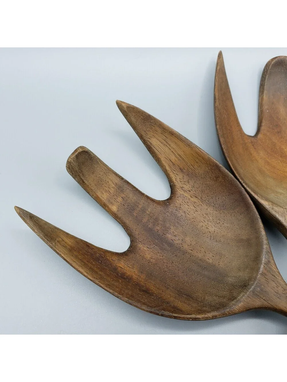 MCM Wood Fork Salad Serving Utensils Carved Wide Scoop Made in Haiti Set of 2